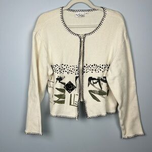 Vintage K.D. Spring small zip up art to wear abstract pattern cardigan